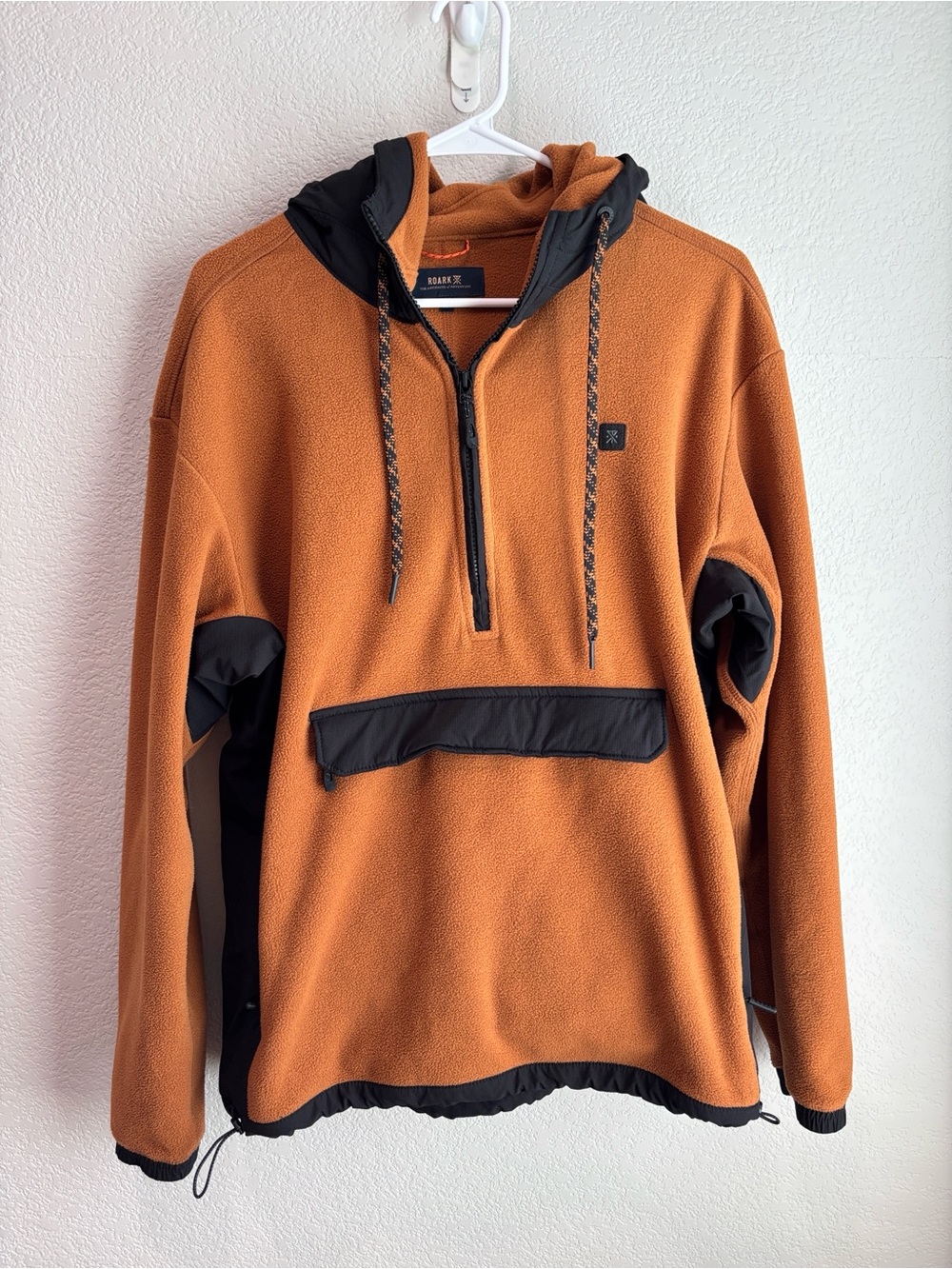 Men’s Roark Overland Anorak Hoodie Fleece Half Zip Pullover Pecan Brown Medium